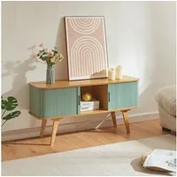 en.casa TV-Schrank »Tysvær« mit 2 Schiebetüren 120 x 40 x 58 cm Bambus/Blau