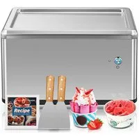 FOHERE Eismaschine Selbstkühlende Roll-Eismaschine für Zuhause mit Kompressor, 120 W, inkl. 2 Metallspatel & Rezeptheft, ein-Knopf-Bedienung