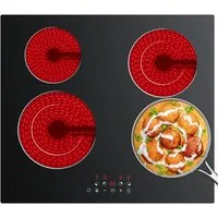 CDV Elektro-Kochfeld 60 cm Glaskeramikkochfeld Cerankochfeld 4 Zonen 2 Doppel-Ring Schnellaufheizung CDVER66BB, Einbau Ceran-Kochfeld 9 Stufen mit Timer 6600 W Touch Control