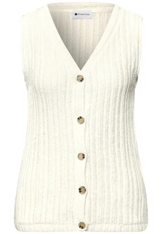 Street One - Weste mit V-Neck und Knopfleiste off white - Gr. - 44