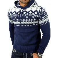 Reslad Strickpullover Reslad Herren Grobstrick Pullover Norweger Winter Kapuzenpullover (1-tlg) Strickpullover Männer Norwegermuster mit Kapuze