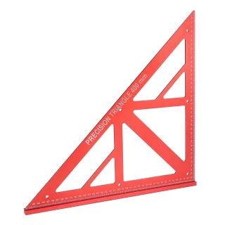 16 Inch 400mm Woodworking Triangle Measuring Ruler Aluminum Alloy Red High Precision 90/45 Degree Angle Clear Metric Sca