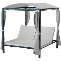 blumfeldt Gartenliege Eremitage Double XL Sunbed 2 Personen Stahl 5-fach Lehne 4 Vorhänge, Set, Liegeinsel Doppelliege 2 Personen mit Rückenlehne & Vorhängen