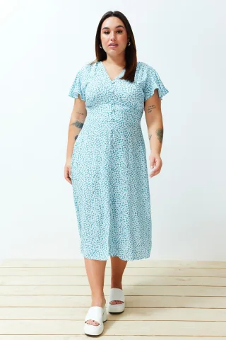 Curve Damen Sehr farbenfrohes, geblümtes Maxi-Kurzkleid, lässig/alltagstauglich, Übergröße