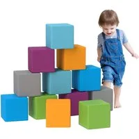 HOMCOM Bauklötze Kunstleder EPE Spielbausteine, (Bauspielzeug, 12 St., Schaumstoff Bausteine), Schaumstoffblöcke für 1-3 Jahre alt Kinder