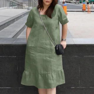 ZANZEA Women's Dresses Summer Vintage Casual Lantern Sleeve Ruffled Trim Square Neck Loose Solid Dress