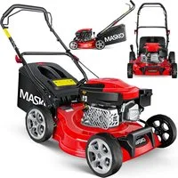 MASKO Benzinrasenmäher, 42 cm Schnittbreite, Rasenmäher mit Radantrieb, 4-Takt-Motor & Mulch-Funktion inkl Fangkorb