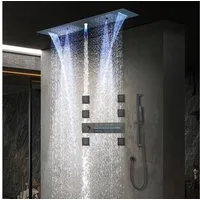Oihpaw Duschsystem 900 x 300 mm 4 Funktions LED Musik Duschkopf, Ganzkörper Duschsystem, 4 Strahlart(en), Thermostatisches Duschventil mit 6 Funktionen