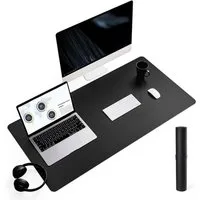 YSAGi Schreibtischunterlage Großes Office Mousepad Schreibtischunterlage Leder Schwarz 90x43cm