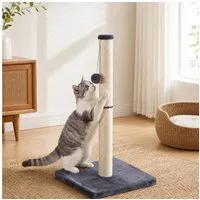 FEANDREA Kratzbaum aus Natürlichem Sisal mit Spielzeug, Möbelschutz für Große Katzen, 84 cm Hoher Stabiler Kratzbaum, 40 x 40 x 84 cm
