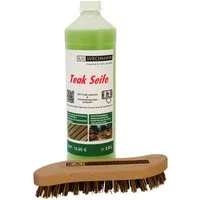 Kai Wiechmann Gartenpflege-Set Teak Seife 1 Liter mit hochwertiger Wurzelbürste, milder Teak Reiniger, schonende und umweltverträgliche Teakholz Seife