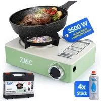 ZMC Gaskocher Gaskocher 1 flammig 3500W mit 3-Brenner-System Inkl. 4x Gaskartuschen, (Campingkocher mit Transportkoffer & Piezo-Zündung, 4-St., kompakt & leicht 1,4 kg, Maße von 29 x 20 x 9 cm), Für Outdoor und indoor, Kocher für Camping & Garten