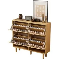 Refined Living Schuhschrank mit 4 Klappschubladen, Schuhkommode aus Rattan mit Metallgriffen (Maße: 100 x 25 x 90 cm, Landhausstil, Schuhschrank Rattan, Platzsparender Schuhschrank, 1-St., Holzmöbel, Schuhregal für Flur, Schlafzimmer,Durchbrochenes D