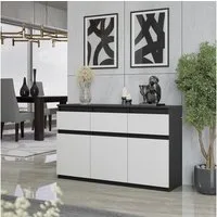 Furnica Sideboard NOAH, 3 Schubladen und 3 Türen - Anthrazit/Weiß Matt H75cm B120cm