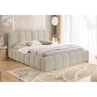 Home Collective Polsterbett Doppelbett Bubble Bettgestell mit Lattenrost & Stauraum Bouclé Bezug (Verfügbare Größen:120x200, 140x200, 160x200, 180x200, 200x200 cm), modernes Design mit Kopfteil und Steppung im Bouclé-Look Beige