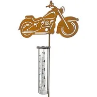 Dragimex Gartenstecker Gartenstecker Motorrad / Chopper mit Regenmesser – 108cm – Rostbraun
