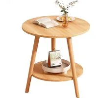 HEYHIPPO Beistelltisch Warmweißer doppelschichtiger Couchtisch aus Holz kleiner Beistelltisch (Ein Tisch, Rutschfest, nur 0,28 m² Fläche, stabile Dreiecksstruktur), Moderner kleiner Nachttisch, Couchtisch, einfache Montage,50×50×60 cm