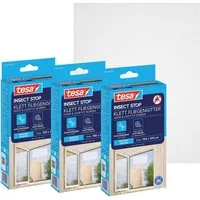 tesa Fliegengitter-Gewebe, (Spar-Set, 3-St., 3 x Fliegen Netz - 100 cm x 100 cm - Weiß (leichter Sichtschutz), mit Klettband, zuschneidbar - Mückenschutz ohne Bohren