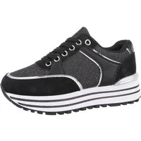 Ital-Design Damen Low-Top Freizeit Sneaker (86188192) Keilabsatz/Wedge Sneakers Low in Schwarz