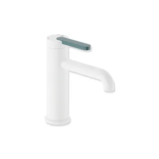 Hewi AQ477 Waschtischarmatur AQ1.12M1146055 ohne Ablaufgarnitur, pulverbeschichtet Weiß tiefmatt, Griff aquablau