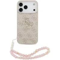 Guess Handyhülle Case iPhone 17 Pro Max Kunstleder rosa Big Logo goldfarbig Kette 6,9 Zoll, Kantenschutz