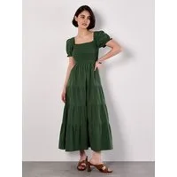 Apricot Druckkleid Midi-Kleid aus Baumwolle mit Stufenrock