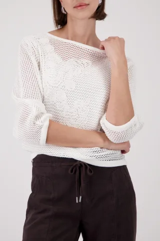 monari - Strickpullover mit Ajour-Struktur - Gr. - 38