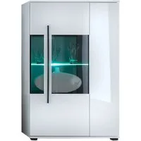 Lomadox Highboard COLORADO-61, in weiß Hochglanz inkl. LED mit Glaseinsatz Grauglas : 90x140x37cm