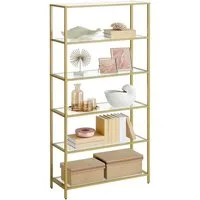 VASAGLE Standregal Regal mit 6 Ablagen, Badregal, gehärtetes Glas