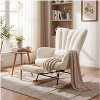 SONGMICS Schaukelsessel Schaukelstuhl, Relaxsessel, ausziehbare Fußstütze, für Schlafzimmer, abnehmbares Kissen, Seitentaschen, Holzbeine, Fleece
