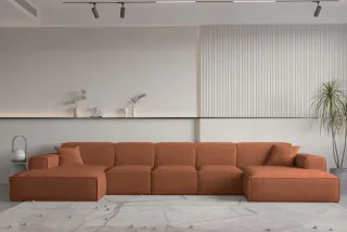 Wohnlandschaft U-Form CELES PREMIUM XL in Stoff Ascot Bukla Terracotta