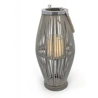 Spetebo Windlicht XXL Bambus Laterne shabby grau mit Kerzenglas (Anzahl, 1 St., Stück), mit Jute Seil zum Hängen