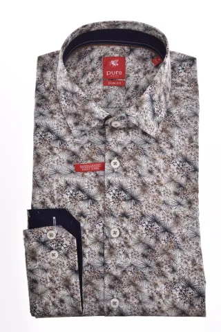 pure - PURE- City Hemd slim fit Langarm braun - Gr. - S