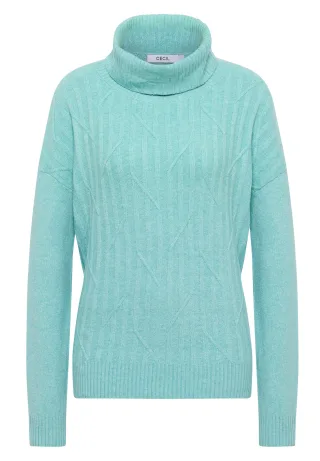 CECIL - Struktur Rollkragenpullover foam blue melange - Gr. - XL