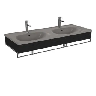 VitrA Equal Doppelmöbelwaschtisch-Set 66064 132,5x52cm, Möbelwaschtisch asymmetrisch, steingrau matt, mit Holzblende schwarz-eiche