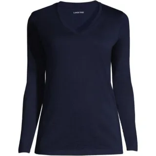 Supima® Langarm-Shirt mit V-Ausschnitt für Damen, Damen, size: regular, Pink, Baumwolle, by Lands' End