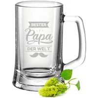 GRAVURZEILE Bierkrug Leonardo Bierkrug mit Gravur - Bester Papa der Welt V2, Glas, Geschenk für Papa Opa zum Vatertag