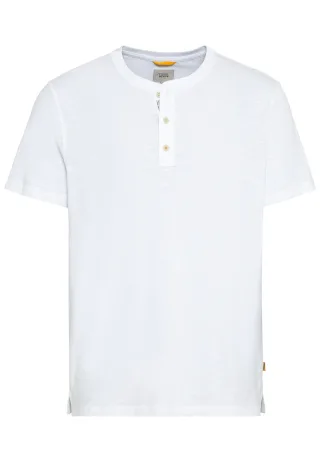 camel active - Kurzarm Henley-Shirt mit geripptem Kragen white - Gr. - M