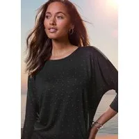 LASCANA Rundhalsshirt mit funkelnden Strass-Steinen aus luftigem Viskose-Stretch