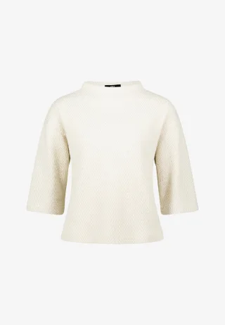 zero - Damen Sweatshirt 3/4 Arm mit Fischgrätmuster Beige - Gr. - 34