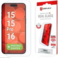 Displex Displayschutzglas Real Glass Screen Protection für Apple iPhone 15, Apple iPhone 15 Pro, Apple iPhone 16, Displayschutzfolie, Schutzfolie, Bildschirmschutz, kratz- & stoßfest
