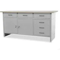 Jan Nowak Werkbank Werkstatttisch 170 cm HENRY 6 Schubladen 2 Schränke Stahl robust, (Stahl 0,8-1,0 mm 85 x 170 x 60 cm verstellbare Füße 91 kg), Werktisch abschließbar 570 kg laminierte Platte 5 Farben PZH