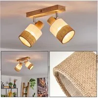 hofstein Deckenleuchte moderne Deckenlampe aus Holz/Metall/Leinen in Naturfarben/Chromfarben, ohne Leuchtmittel, mit verstellbaren Strahlern, 2 x E14, ohne Leuchtmittel