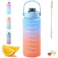 Foxter Sport Trinkflasche Sport Trinkflasche 2L mit Strohhalm tragbar für Fitness & Outdoor, Tritan, auslaufsicher, langlebig, Zeitleiste, tragbar, Sportflasche