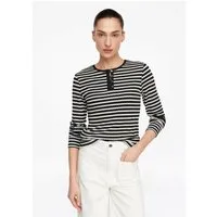 comma Langarmshirt T-Shirt Strukturiertes Streifen-Shirt mit Knopfleiste
