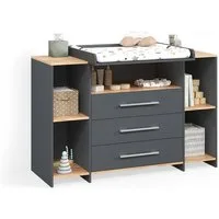 Livinity® Wickelkommode Torino, Anthrazit/Goldkraft Eiche/Goldkraft Eiche, mit 3 Schubladen