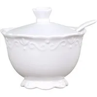 Chic Antique Milch- und Zuckerset Zuckerschale Zuckerdose mit Löffel Porzellan Weiß Provence Chic