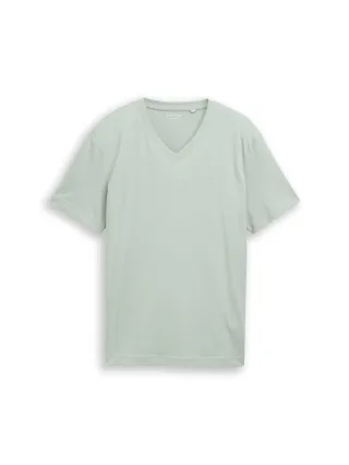 Tom Tailor - T-Shirt mit V-Ausschnitt soft greyish green - Gr. - XL