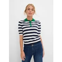 bonprix Strickpullover mit Polokragen, Regular Fit, Halbarm, gestreift