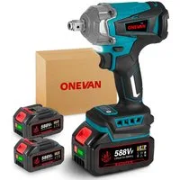 ONEVAN Akku-Schlagschrauber 1/2 Zoll Bürstenloser Motor, 1200Nm Drehschlagschrauber, mit einstellbarem Drehmoment und 2xLithium Batterien